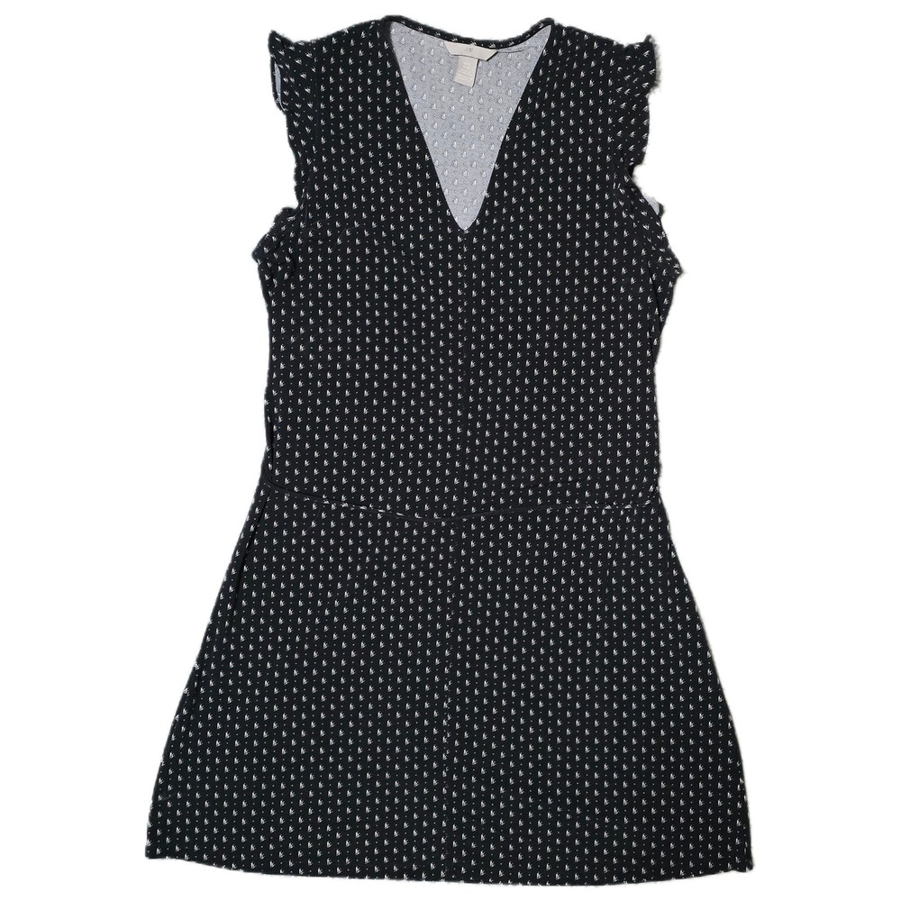 H&M Black White Print V Neck Ruffle Sleeveless Mini Dress - Women's Medium‎ (U)